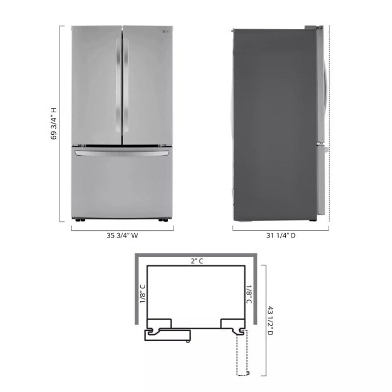 LG  23 Cu. Ft. French Door, Counter-depth, Non Dispense Refrigerator - Print Proof Stainless Steel (LRFCC23D6S)