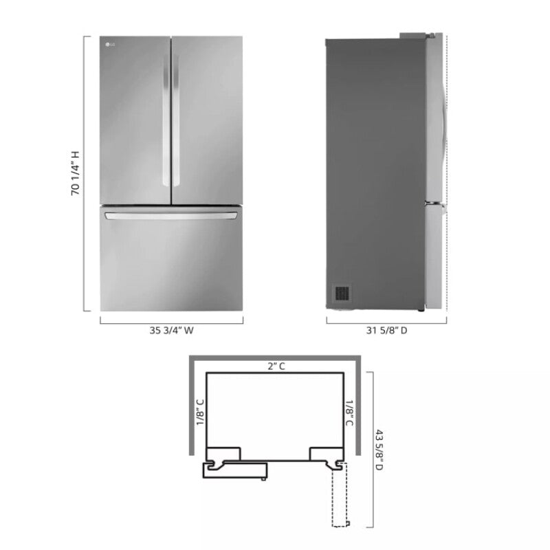 LG  27 Cu. Ft. Smart Counter-depth Max™ French Door Refrigerator - Stainless Steel (LRFLC2706S)