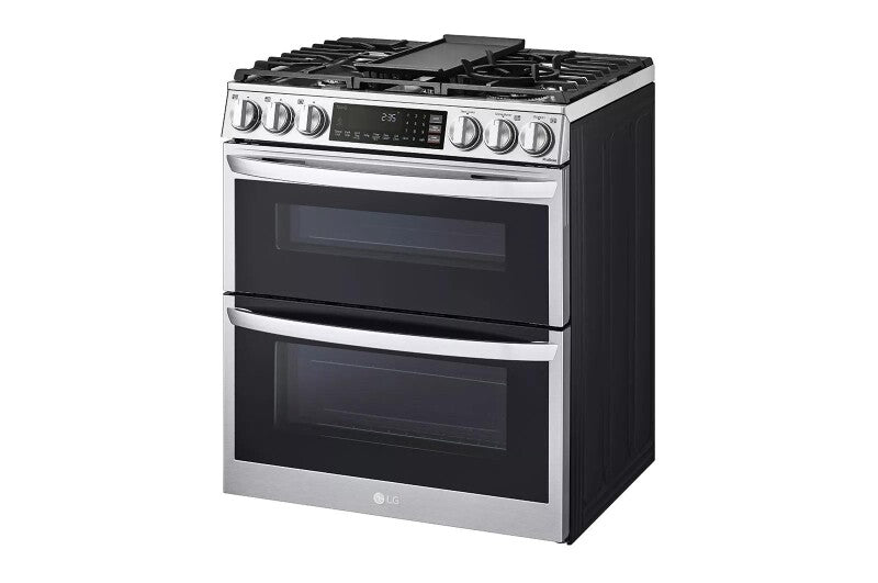 LG  6.9 Cu. Ft. Smart Gas Double Oven Slide-in Range With Instaview®, Probake® Convection, Air Fry, And Air Sous Vide - Print Proof Stainless Steel (LTGL6937F)