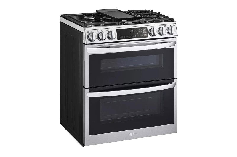 LG  6.9 Cu. Ft. Smart Gas Double Oven Slide-in Range With Instaview®, Probake® Convection, Air Fry, And Air Sous Vide - Print Proof Stainless Steel (LTGL6937F)