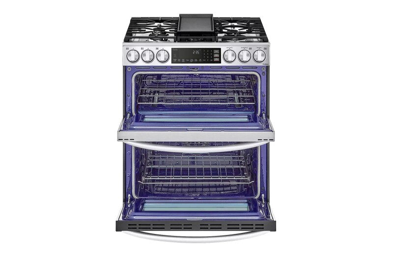 LG  6.9 Cu. Ft. Smart Gas Double Oven Slide-in Range With Instaview®, Probake® Convection, Air Fry, And Air Sous Vide - Print Proof Stainless Steel (LTGL6937F)