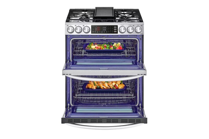 LG  6.9 Cu. Ft. Smart Gas Double Oven Slide-in Range With Instaview®, Probake® Convection, Air Fry, And Air Sous Vide - Print Proof Stainless Steel (LTGL6937F)