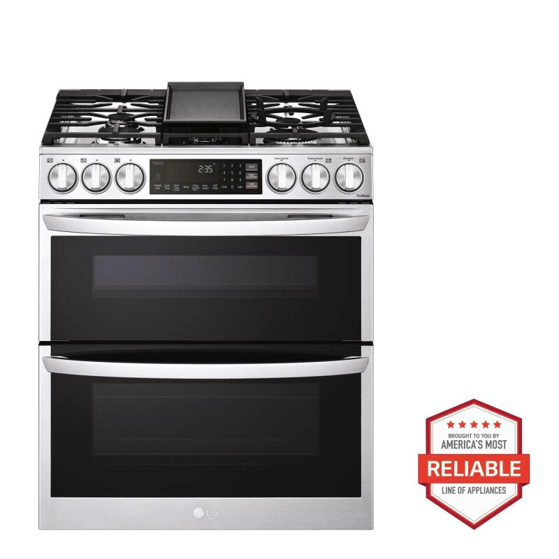 LG  6.9 Cu. Ft. Smart Gas Double Oven Slide-in Range With Instaview®, Probake® Convection, Air Fry, And Air Sous Vide - Print Proof Stainless Steel (LTGL6937F)