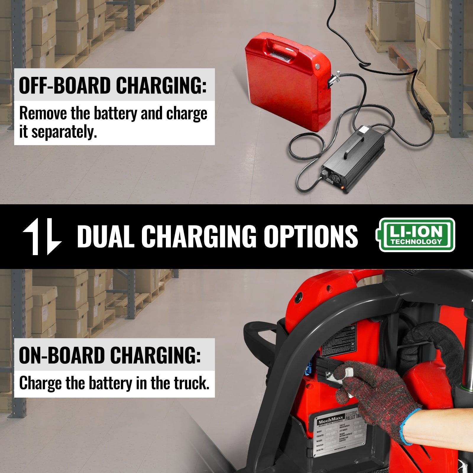 MechMaxx LPT33 Pallet Jack 3300 lbs Lithium-ion Electric 45x27" Fork 24V 40Ah Removable Battery Walkie Type New