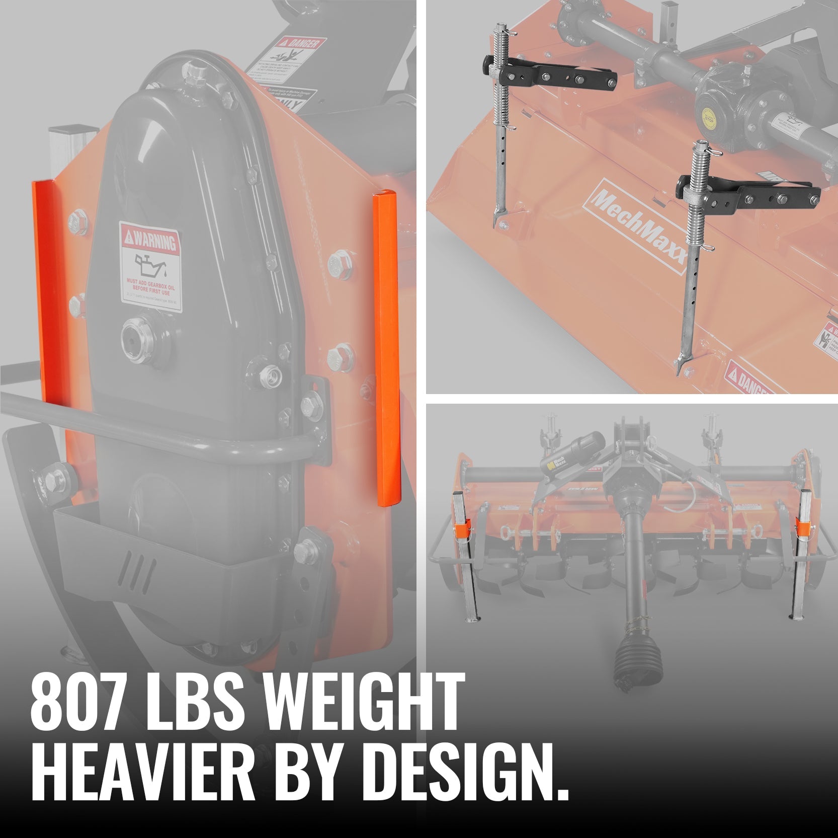 60 in Rotary Tiller,  3 Point Hitch Cat.1 & 2,  Gear Drive,  PTO Shaft Included with Slip Clutch,  30-60 HP,  MRT60