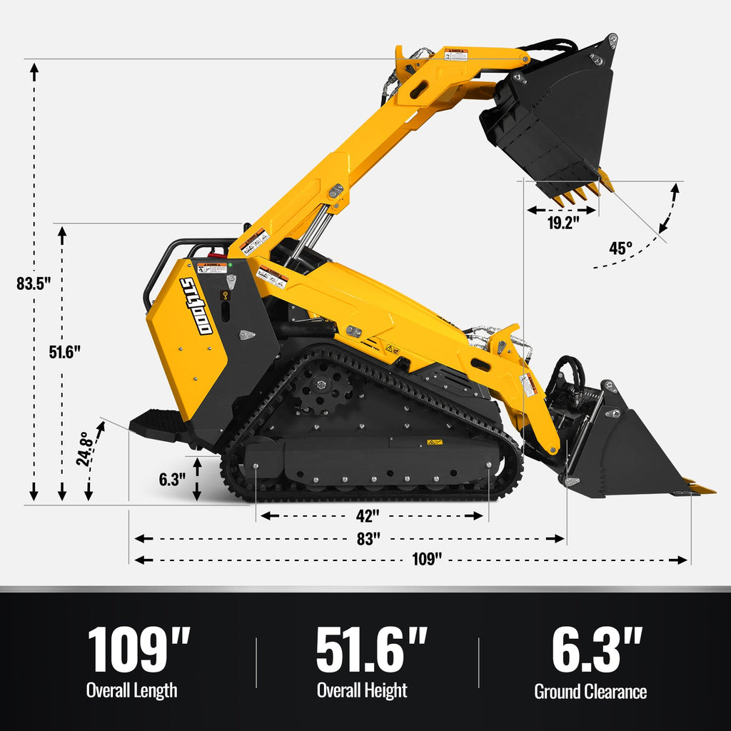 Mini Skid Steer Stand On Compact Track Loader ( 4 in 1 bucket included ) with 25HP KUBOTA D1105 Diesel Engine,  Common Industry Interface (CII),  CROBA  STL1000