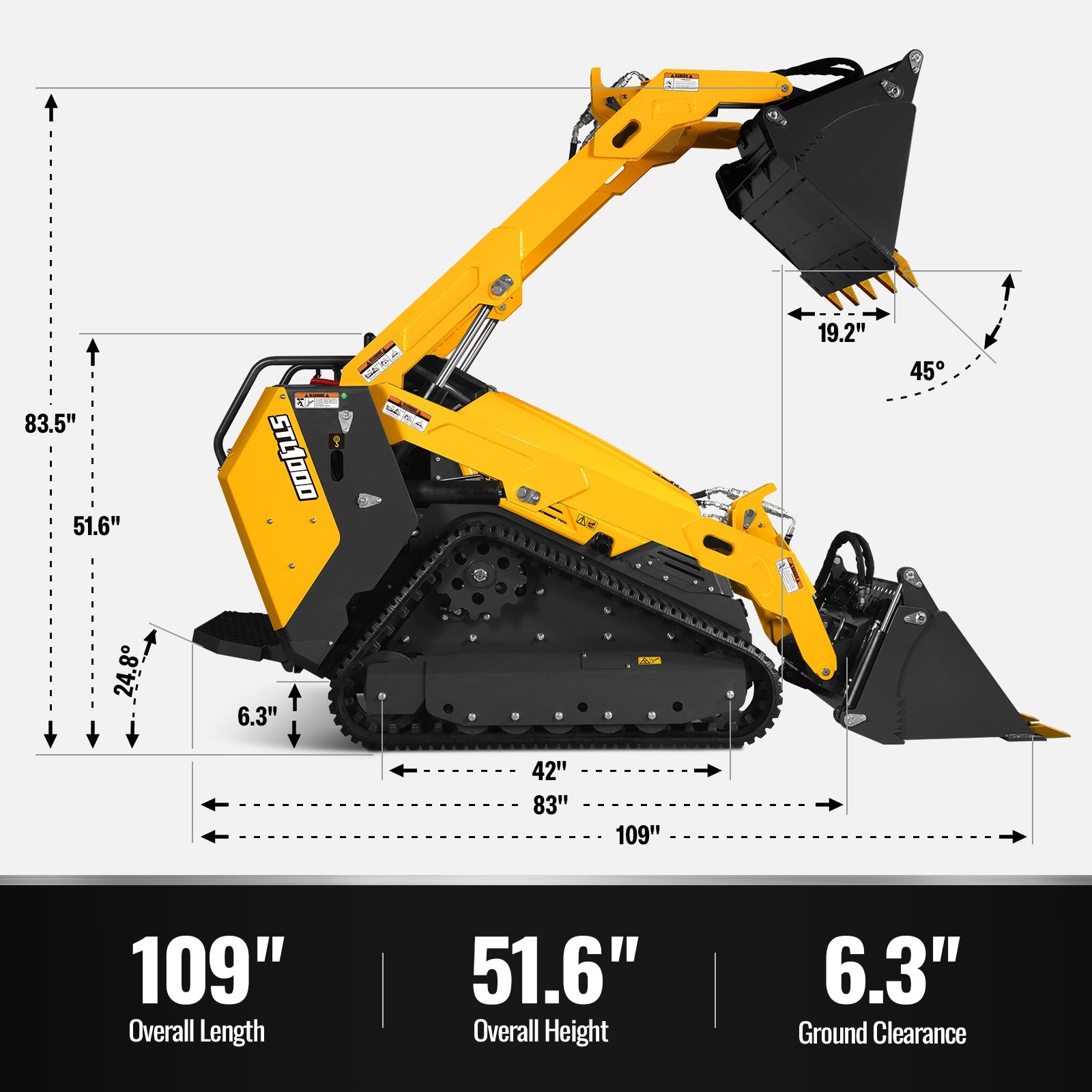 Mini Skid Steer Stand On Compact Track Loader ( 4 in 1 bucket included ) with 25HP KUBOTA D1105 Diesel Engine,  Common Industry Interface (CII),  CROBA  STL1000