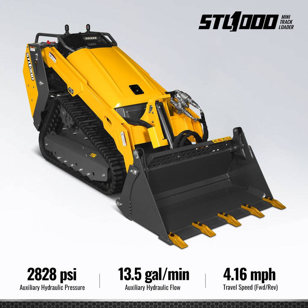 Mini Skid Steer Stand On Compact Track Loader ( 4 in 1 bucket included ) with 25HP KUBOTA D1105 Diesel Engine,  Common Industry Interface (CII),  CROBA  STL1000