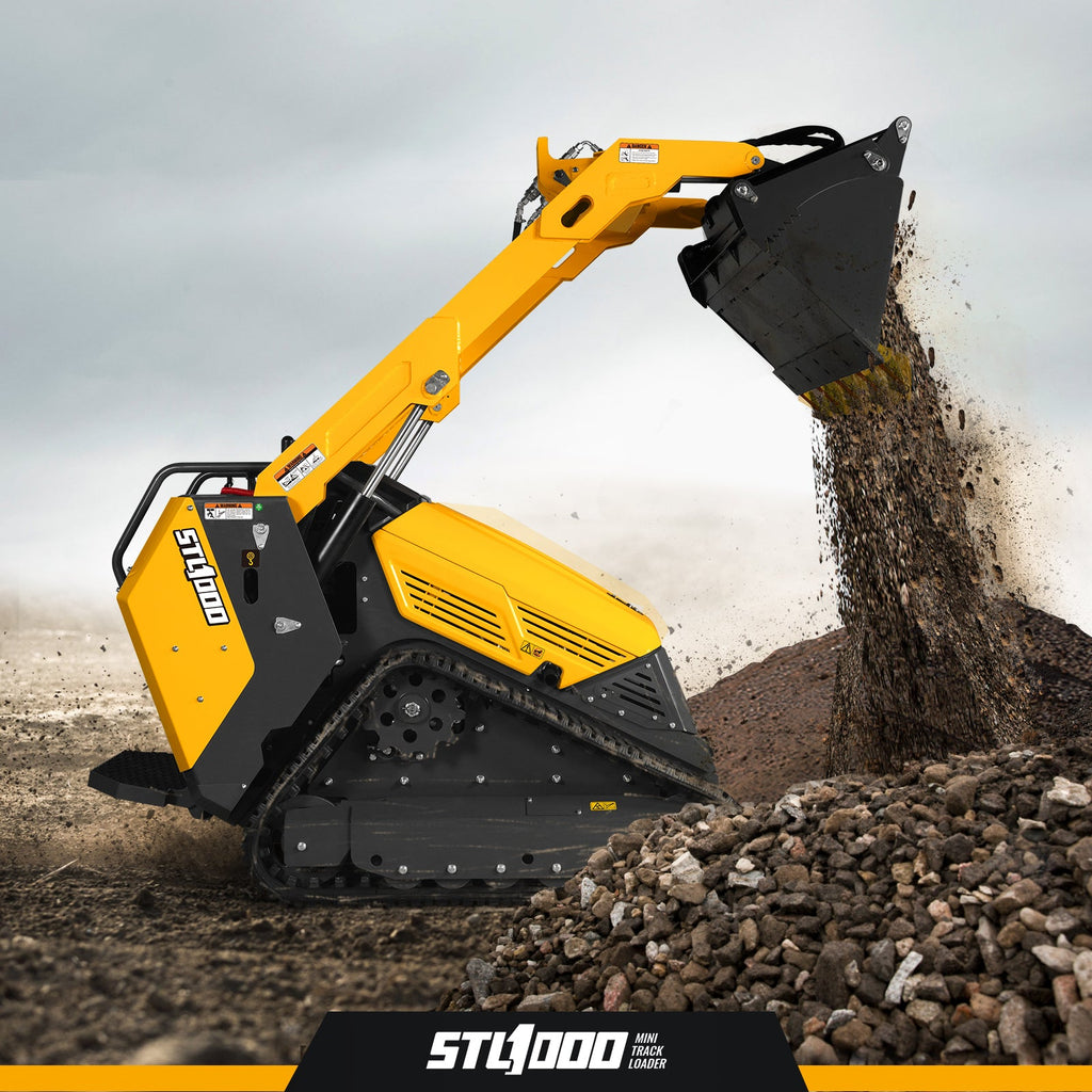Mini Skid Steer Stand On Compact Track Loader ( 4 in 1 bucket included ) with 25HP KUBOTA D1105 Diesel Engine,  Common Industry Interface (CII),  CROBA  STL1000