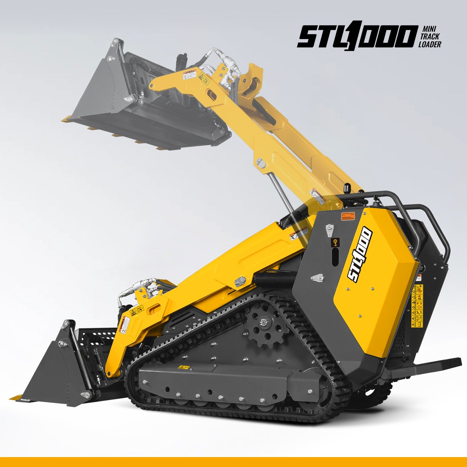 Mini Skid Steer Stand On Compact Track Loader ( 4 in 1 bucket included ) with 25HP KUBOTA D1105 Diesel Engine,  Common Industry Interface (CII),  CROBA  STL1000