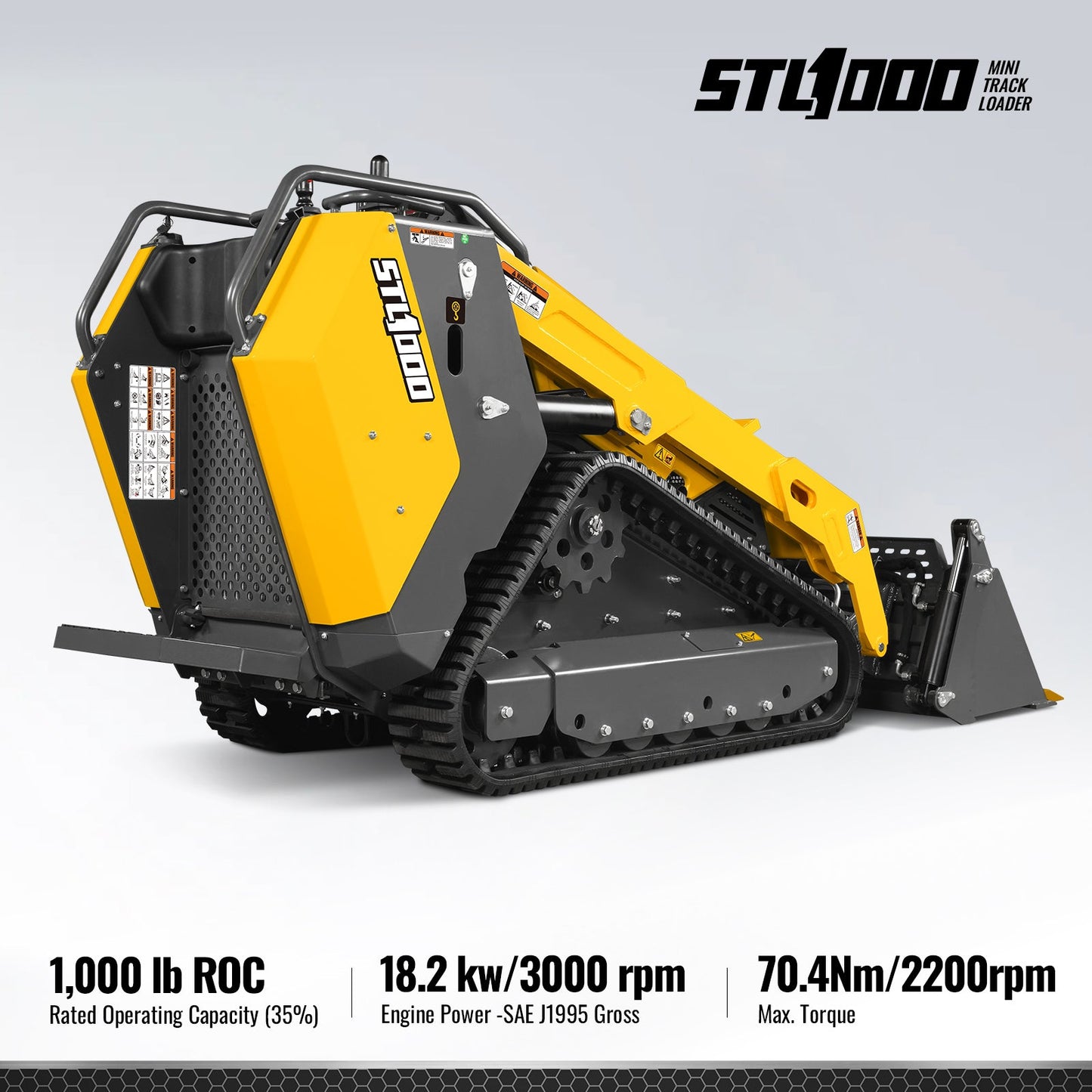 Mini Skid Steer Stand On Compact Track Loader ( 4 in 1 bucket included ) with 25HP KUBOTA D1105 Diesel Engine,  Common Industry Interface (CII),  CROBA  STL1000