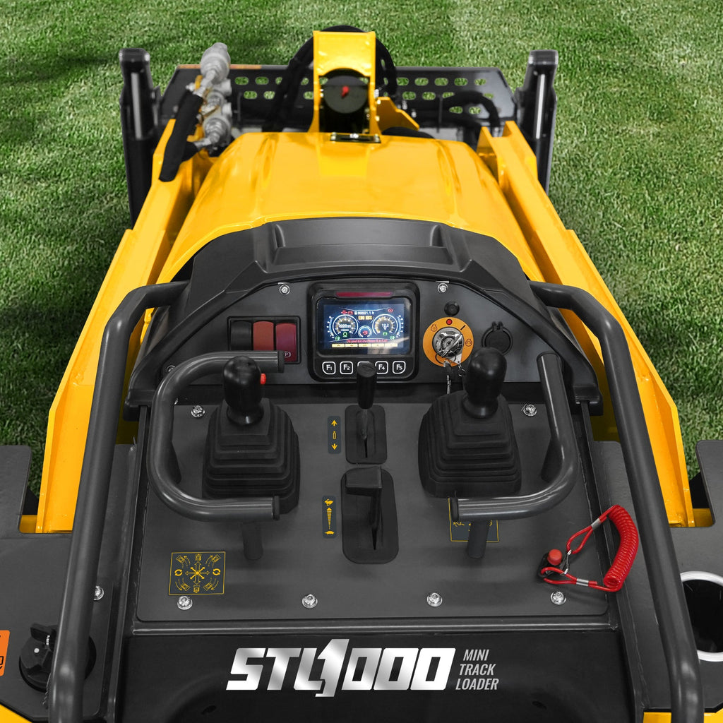 Mini Skid Steer Stand On Compact Track Loader ( 4 in 1 bucket included ) with 25HP KUBOTA D1105 Diesel Engine,  Common Industry Interface (CII),  CROBA  STL1000