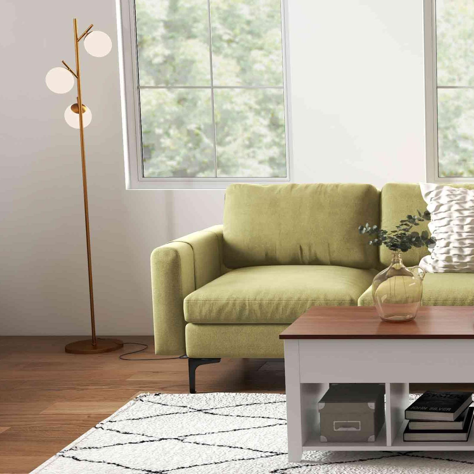 Costway Modern L-Shaped Modular Sectional Sofa Lift-Top Coffee Table 3-Globe Floor Lamp Set 21450586 New
