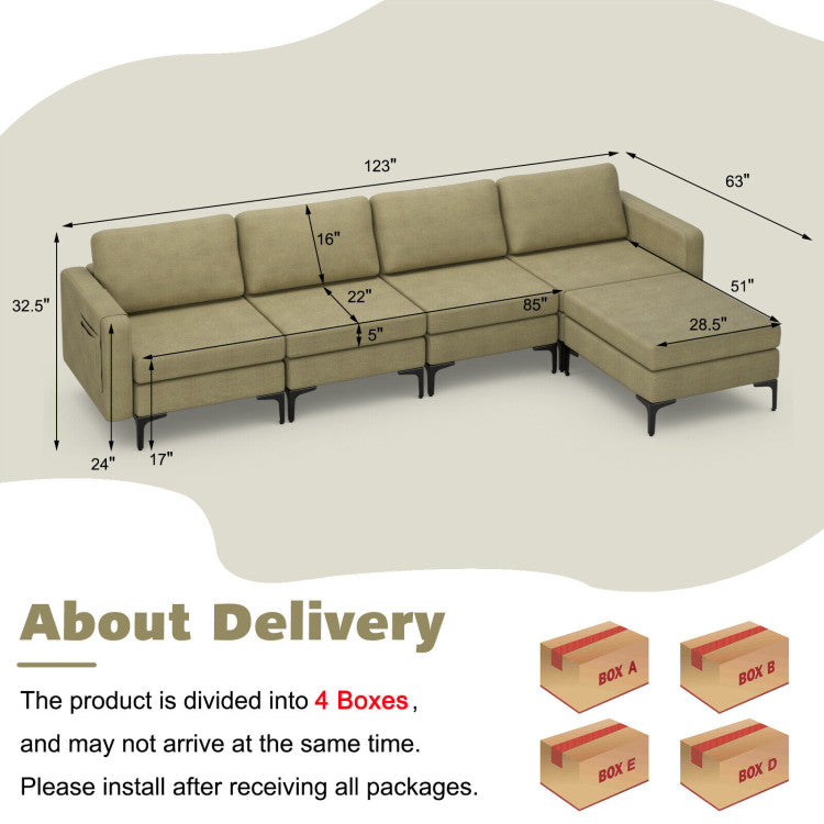 Costway Modern L-Shaped Modular Sectional Sofa Lift-Top Coffee Table 3-Globe Floor Lamp Set 21450586 New