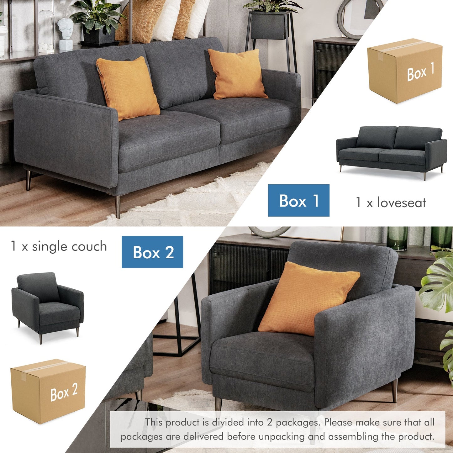 Costway Modern Sofa Couch Metal Legs Comfy Backrest Cushion 34578192 New