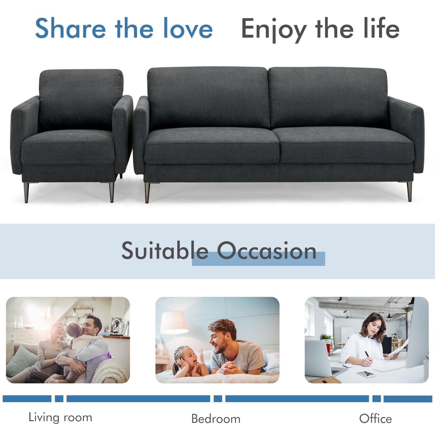 Costway Modern Sofa Couch Metal Legs Comfy Backrest Cushion 34578192 New
