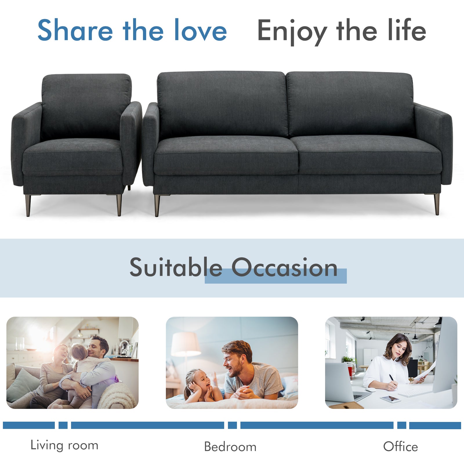 Costway Modern Sofa Couch Metal Legs Comfy Backrest Cushion 34578192 New