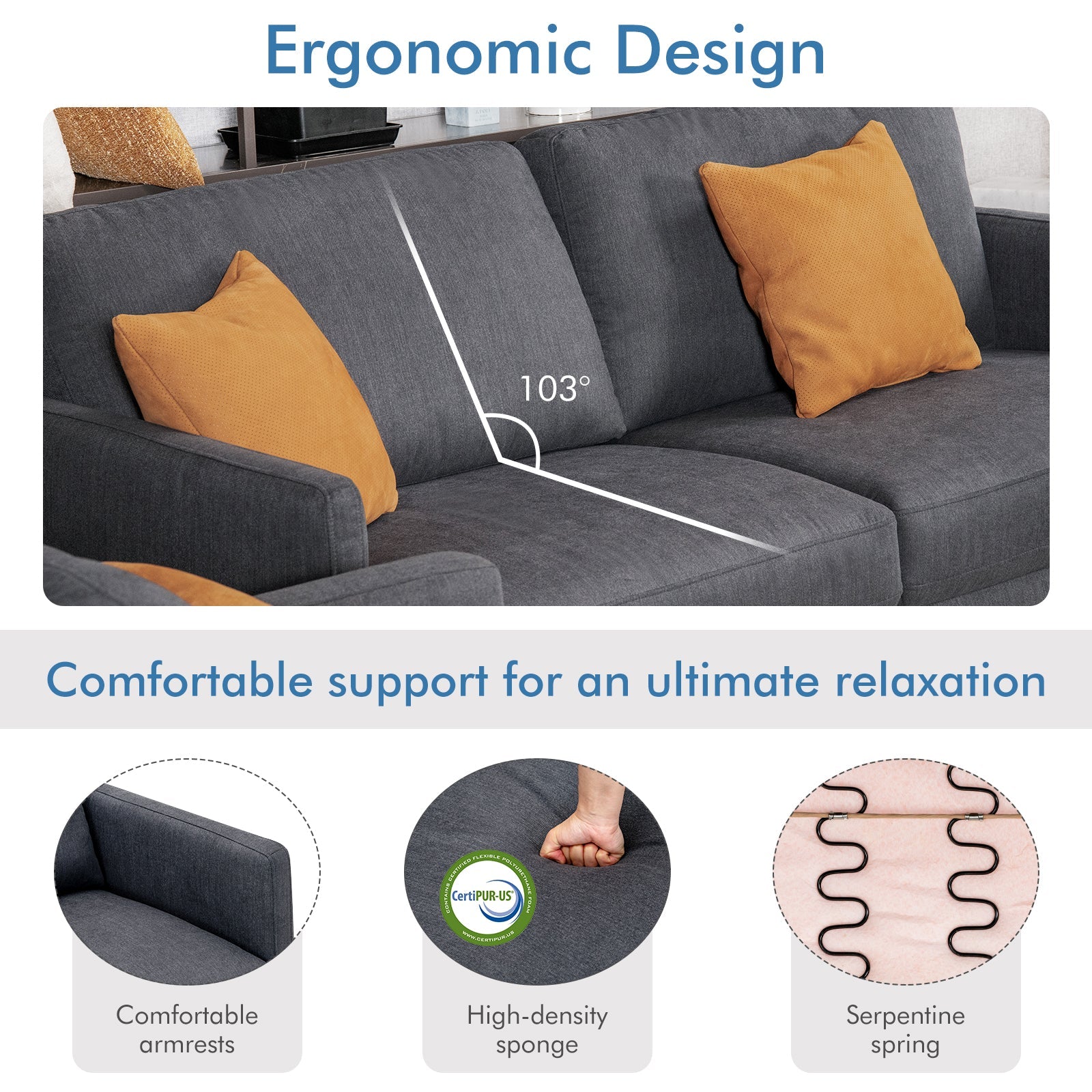 Costway Modern Sofa Couch Metal Legs Comfy Backrest Cushion 34578192 New