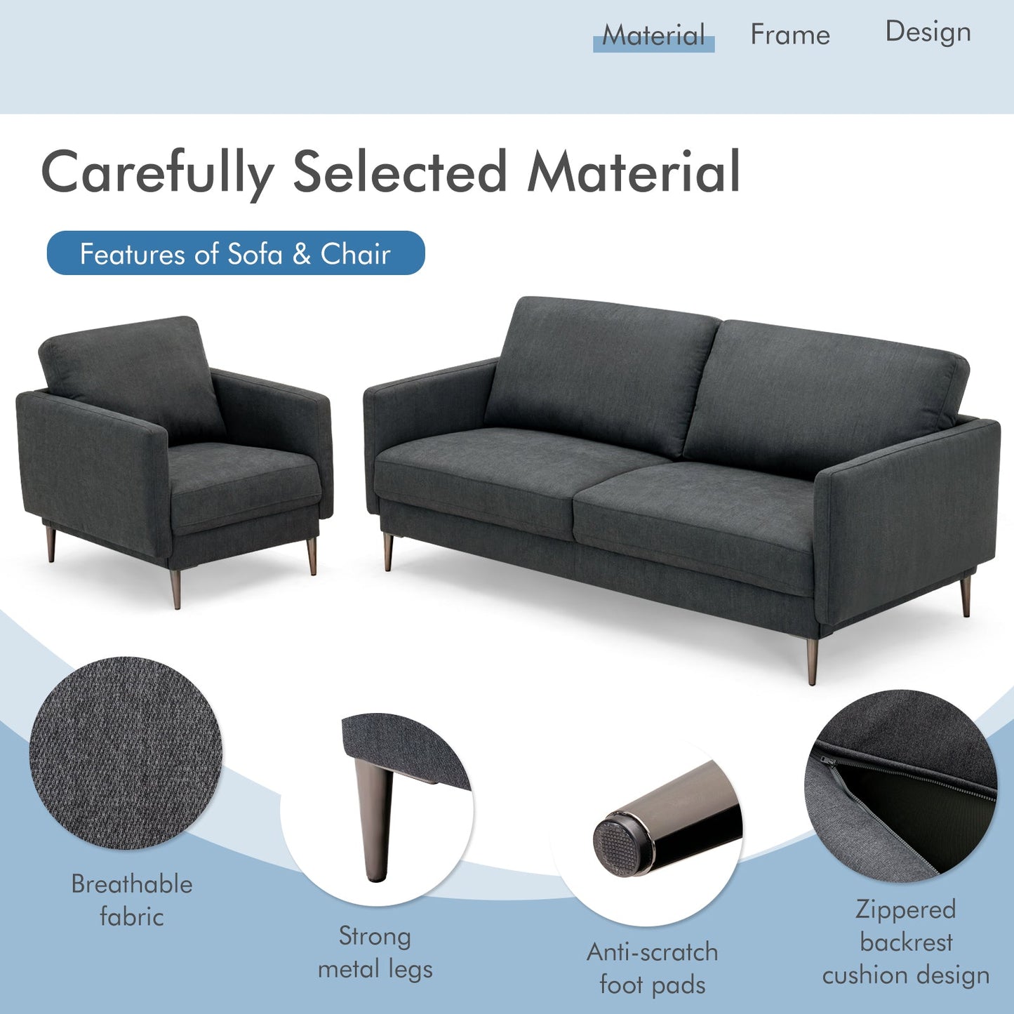 Costway Modern Sofa Couch Metal Legs Comfy Backrest Cushion 34578192 New