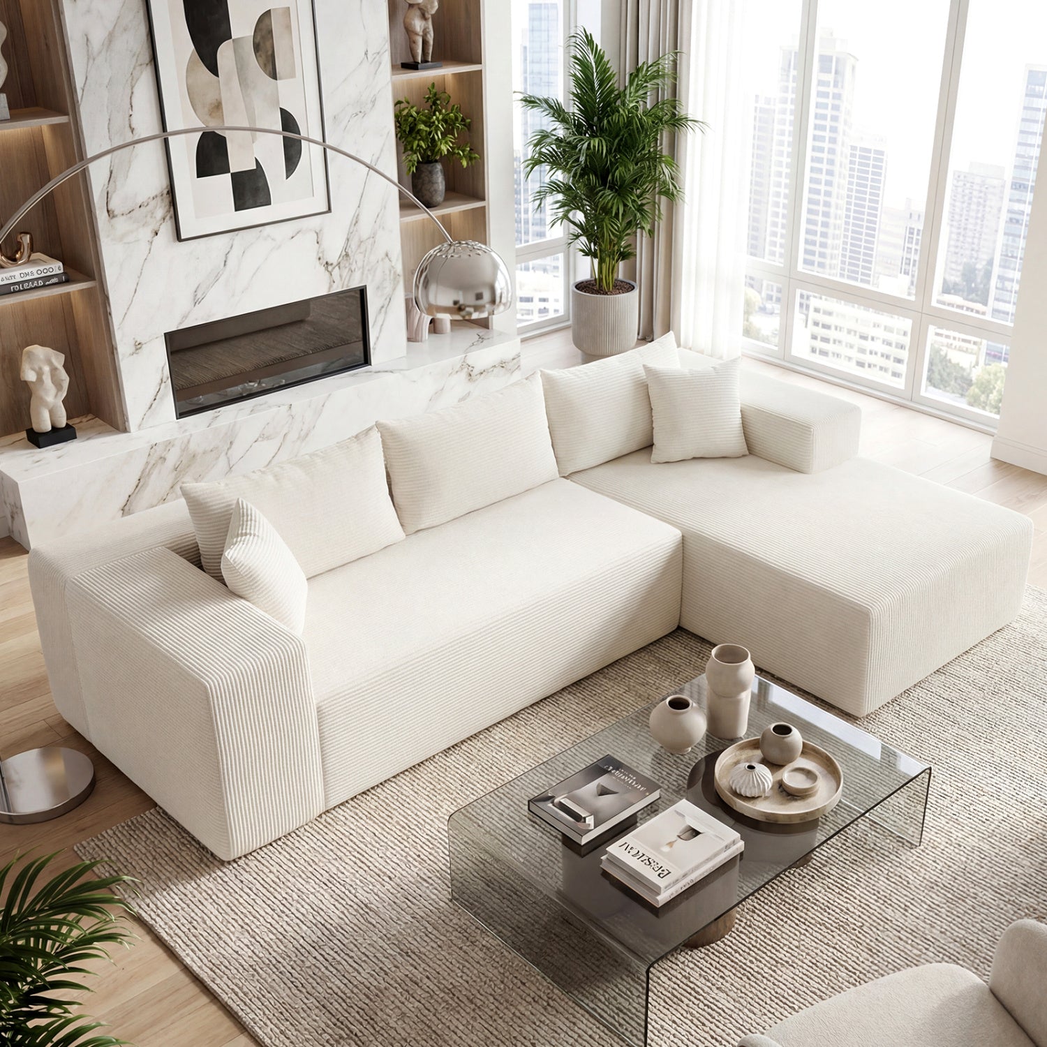 Costway Modular L-Shaped Corduroy Sectional Sofa Deep Seats 83403305 New