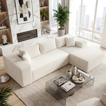 Costway Modular L-Shaped Corduroy Sectional Sofa Deep Seats 83403305 New