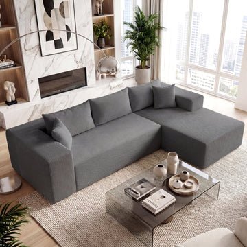 Costway Modular L-Shaped Corduroy Sectional Sofa Deep Seats 83403305 New