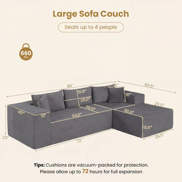 Costway Modular L-Shaped Corduroy Sectional Sofa Deep Seats 83403305 New
