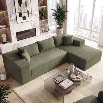 Costway Modular L-Shaped Corduroy Sectional Sofa Deep Seats 83403305 New