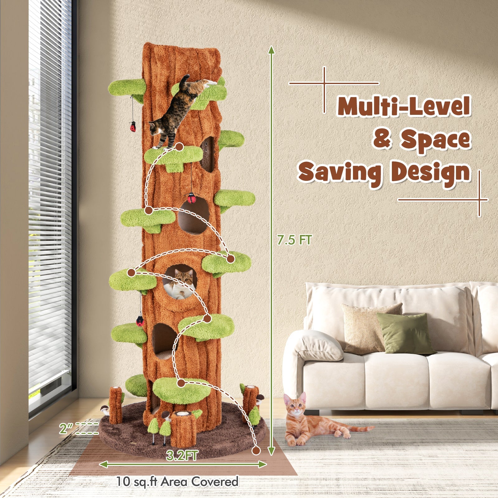 Costway 90.5" Tall Multifunctional Cat Tree Private Condos Indoor Cats 578692314 New