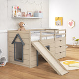 Costway Twin Loft Bed w/ Slide Ladder Drawers for Kids Teens 74651298 New
