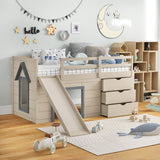 Costway Twin Loft Bed w/ Slide Ladder Drawers for Kids Teens 74651298 New