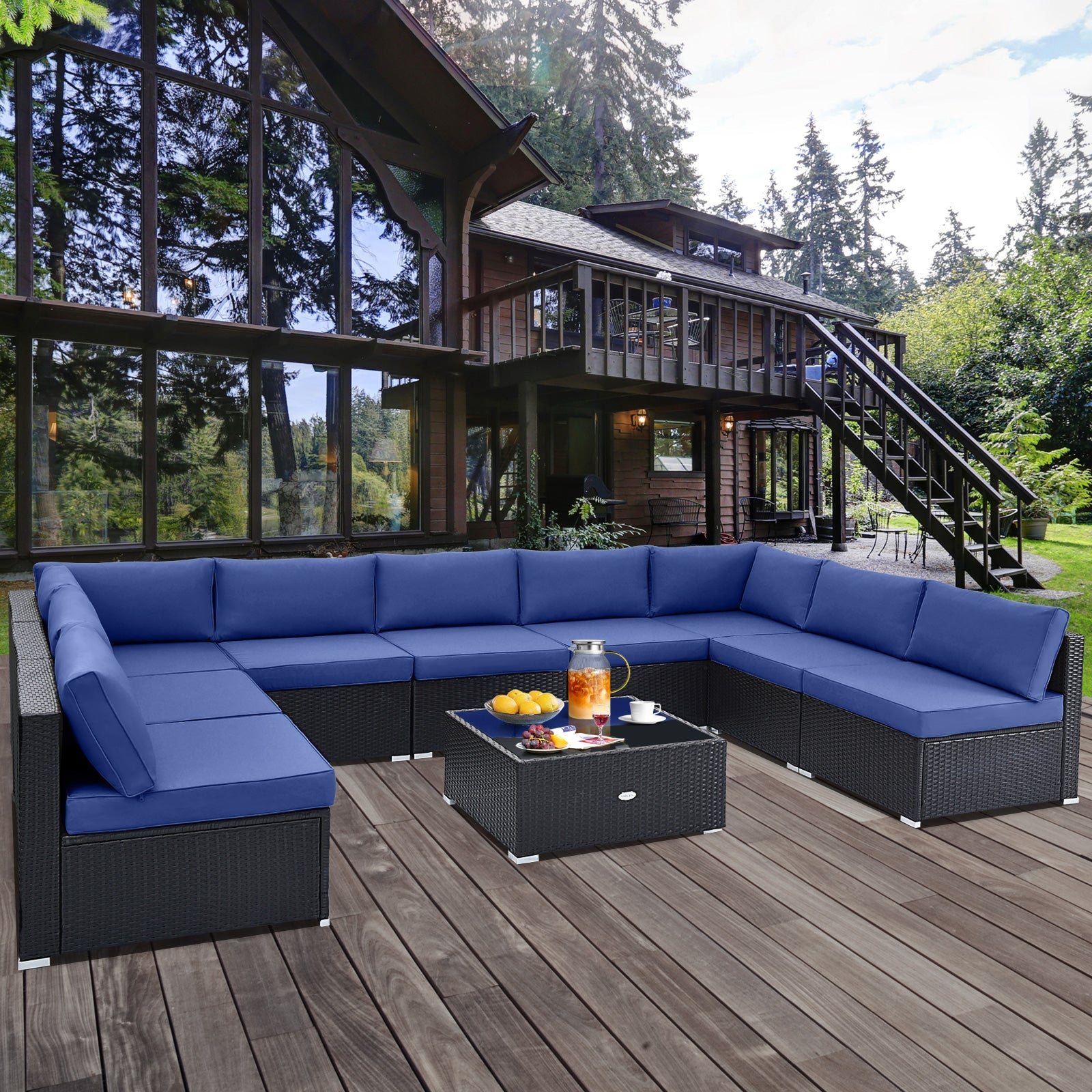 Costway 10-Pc Outdoor Wicker Conversation Set w/ Seat & Back Cushions 71568324 New