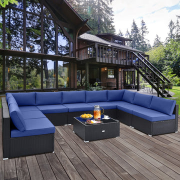 Costway 10-Pc Outdoor Wicker Conversation Set w/ Seat & Back Cushions 71568324 New