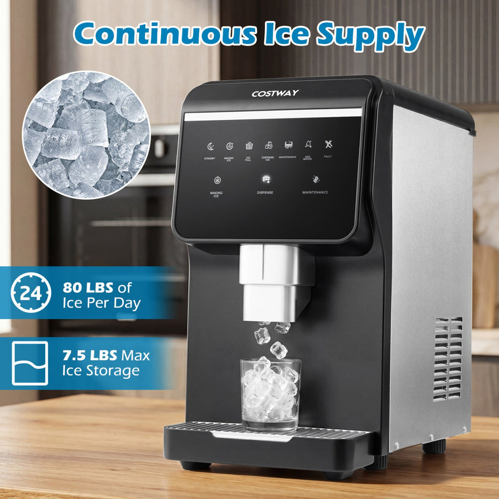 Costway Nugget Ice Maker Self Dispensing 80 lbs/Day Chewable Pellet Machine 43935625 New