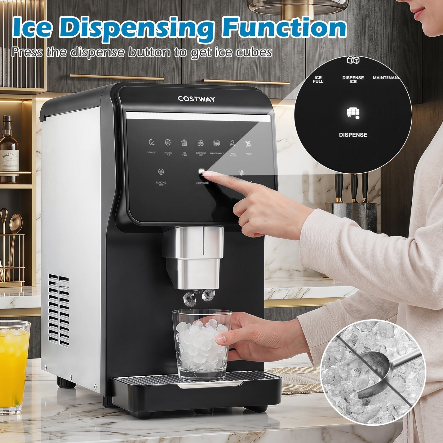 Costway Nugget Ice Maker Self Dispensing 80 lbs/Day Chewable Pellet Machine 43935625 New