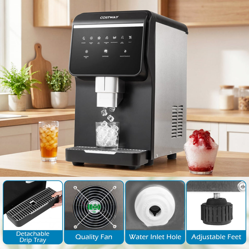 Costway Nugget Ice Maker Self Dispensing 80 lbs/Day Chewable Pellet Machine 43935625 New