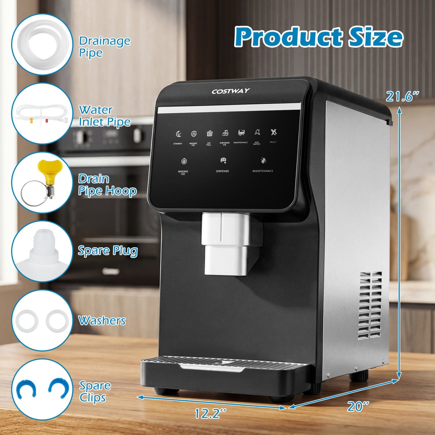 Costway Nugget Ice Maker Self Dispensing 80 lbs/Day Chewable Pellet Machine 43935625 New