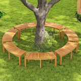 Costway 2-Person Outdoor Curved Acacia Wood Garden Bench Set of 7 814672935 New