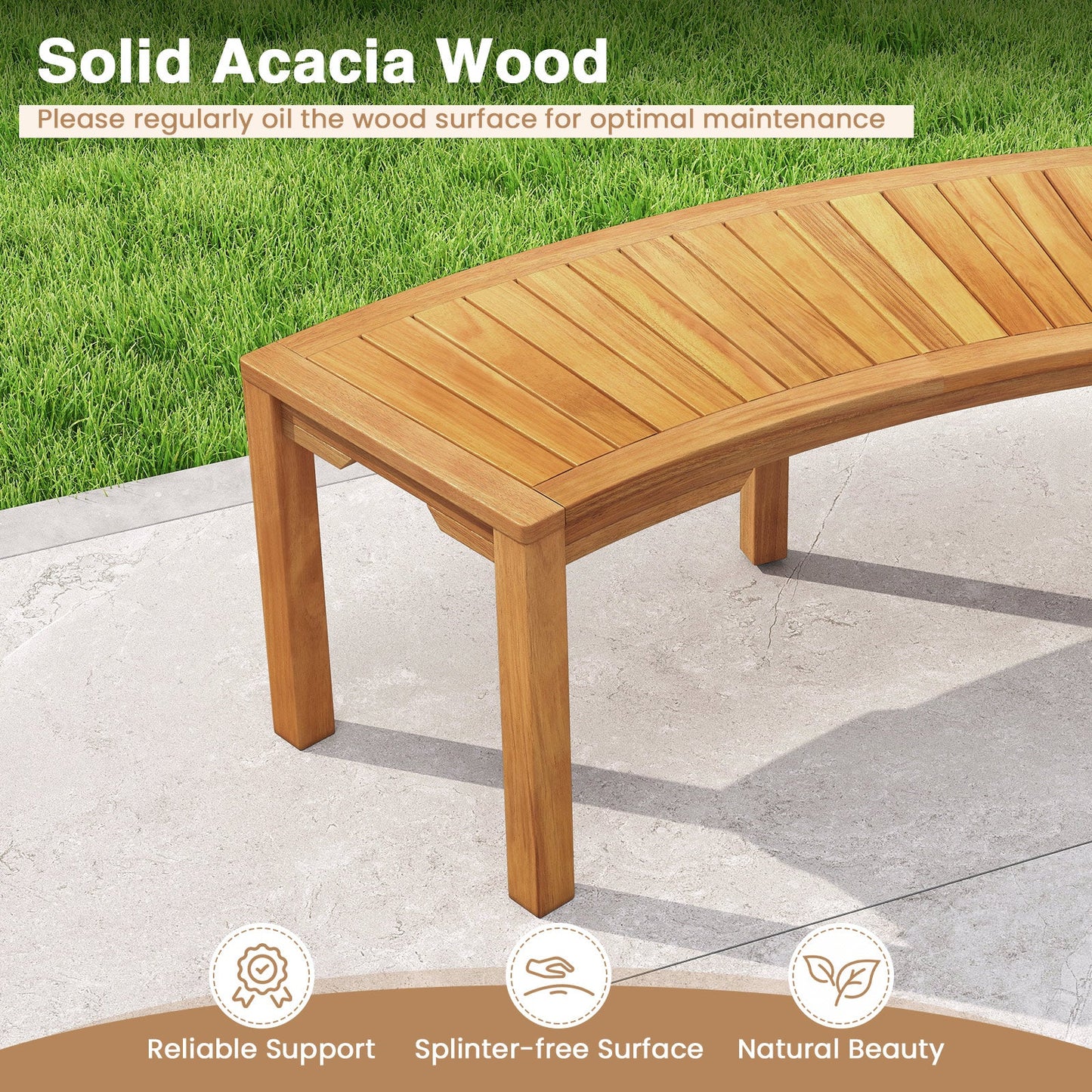 Costway 2-Person Outdoor Curved Acacia Wood Garden Bench Set of 7 814672935 New