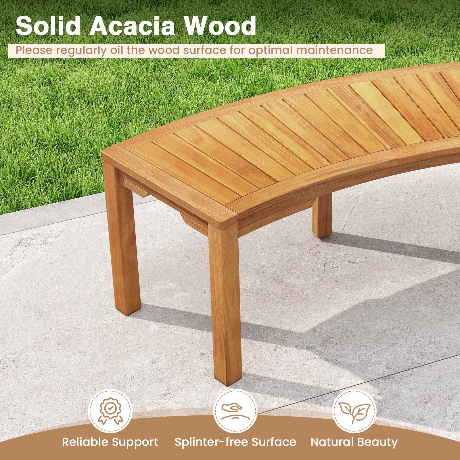 Costway 2-Person Outdoor Curved Acacia Wood Garden Bench Set of 7 814672935 New