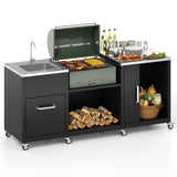 Costway Outdoor Grill Table w/ Sink Drainage Heavy Duty Metal Cart 451639278 New
