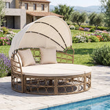Costway Outdoor Patio Daybed Retractable Canopy Cushions Wicker Rattan Chaise Lounge 86235604 New