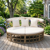 Costway Outdoor Patio Daybed Retractable Canopy Cushions Wicker Rattan Chaise Lounge 86235604 New