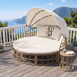 Costway Outdoor Patio Daybed Retractable Canopy Cushions Wicker Rattan Chaise Lounge 86235604 New