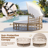 Costway Outdoor Patio Daybed Retractable Canopy Cushions Wicker Rattan Chaise Lounge 86235604 New