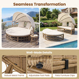 Costway Outdoor Patio Daybed Retractable Canopy Cushions Wicker Rattan Chaise Lounge 86235604 New
