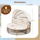 Costway Outdoor Patio Daybed Retractable Canopy Cushions Wicker Rattan Chaise Lounge 86235604 New