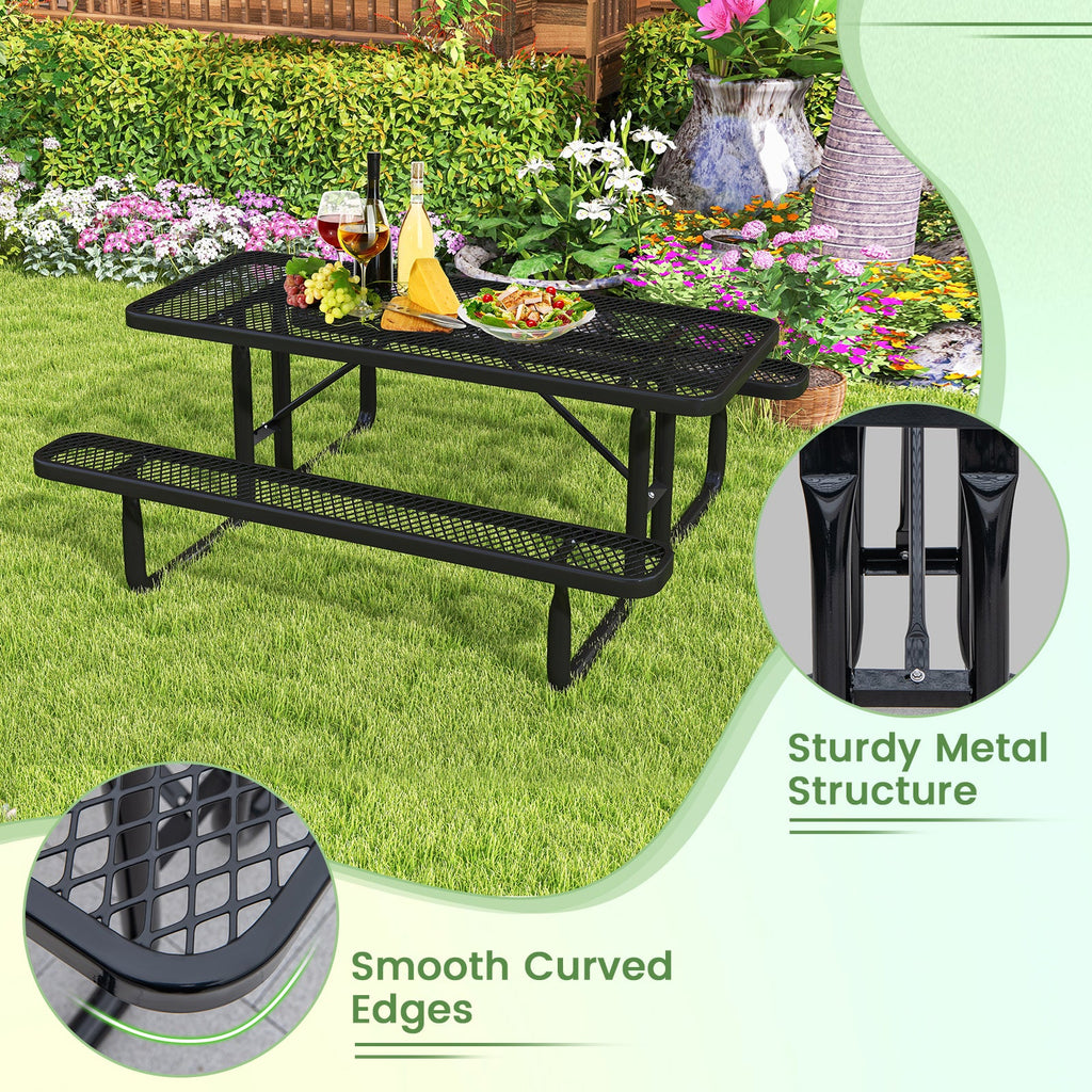 Costway Outdoor Picnic Table Bench Set for 8 Black 54367812 New