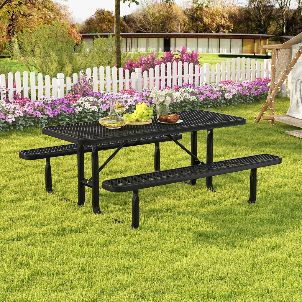 Costway Outdoor Picnic Table Bench Set for 8 Black 54367812 New