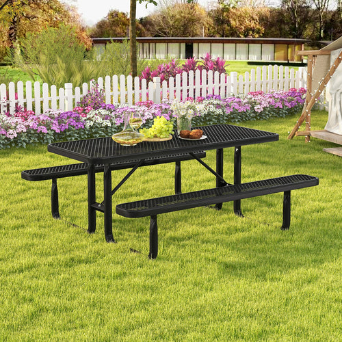 Costway Outdoor Picnic Table Bench Set for 8 Black 54367812 New